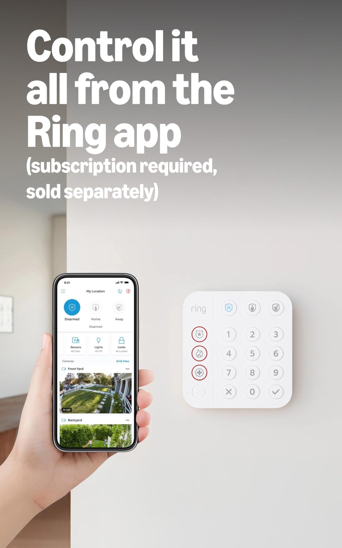 Ring Alarm keypad enables quick arming and disarming for everyday security.