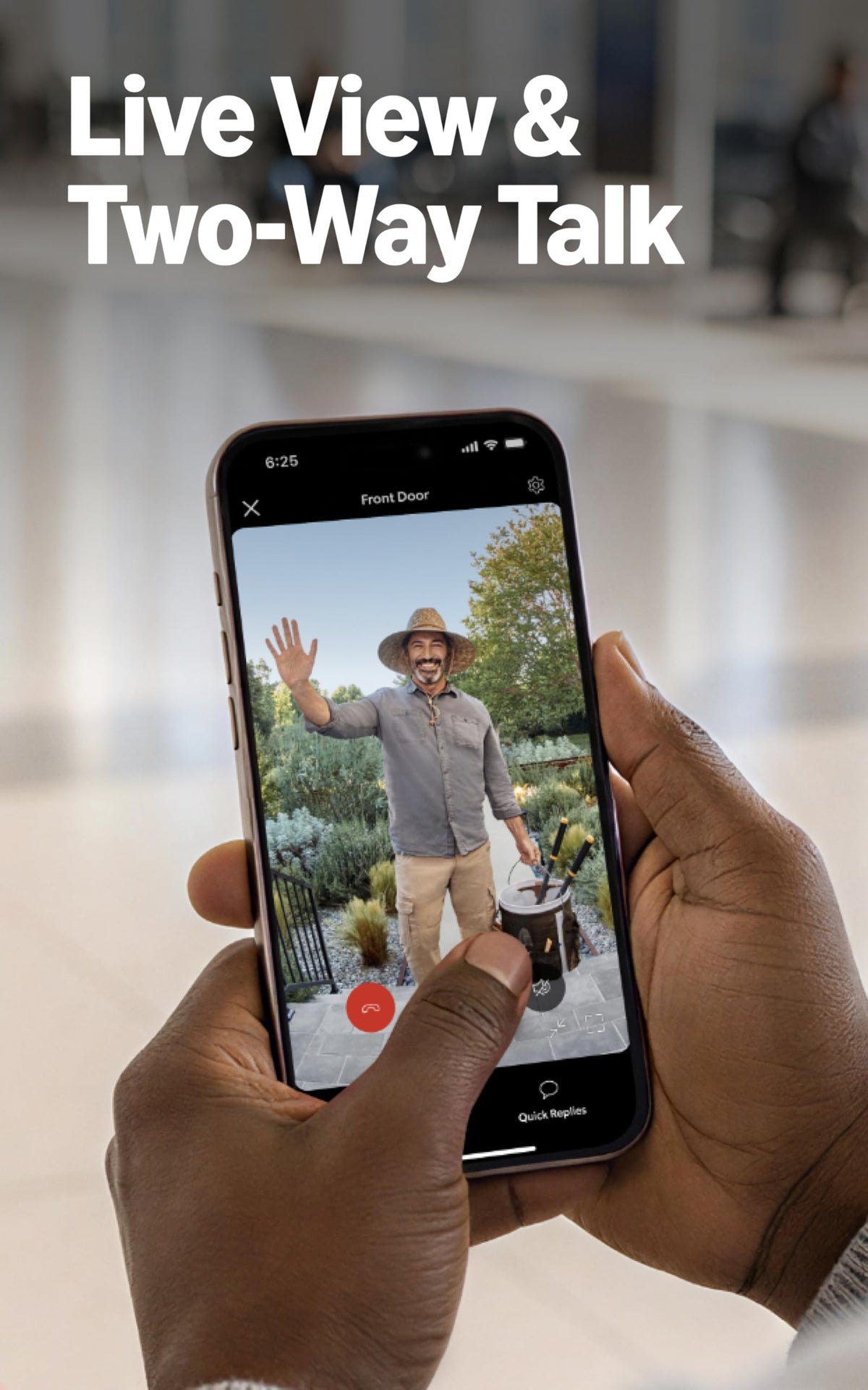 Ring Battery Doorbell in Live View with Two‑Way Talk for real-time communication.