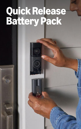 Ring Battery Doorbell Plus quick-release battery for easy recharge