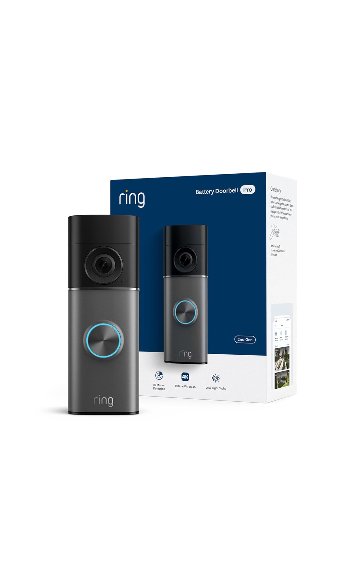 Ring Battery Doorbell Pro retinal 4K video for clear home monitoring from wide to close