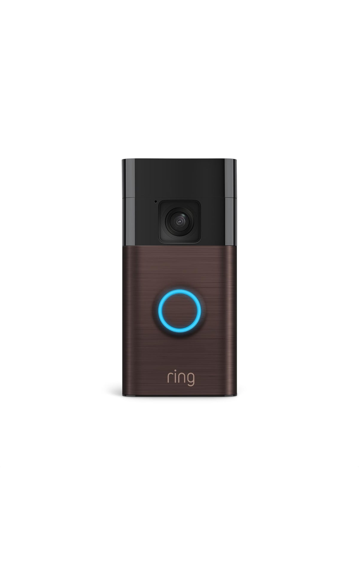 Ring Battery Doorbell Venetian Bronze on front porch with motion capture.
