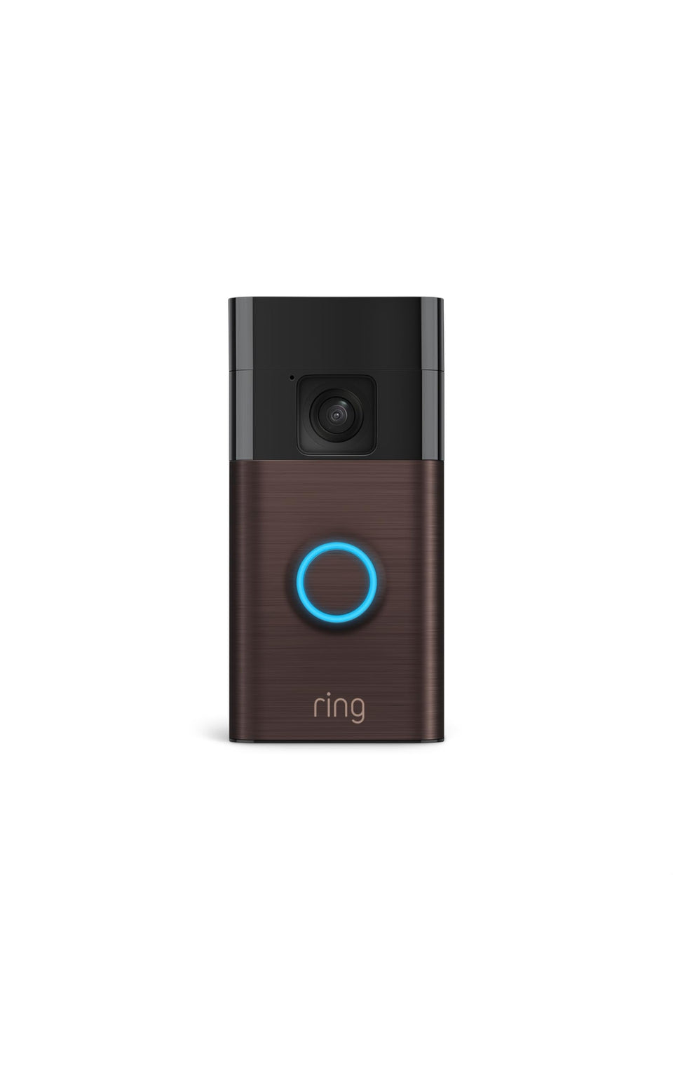 Ring Battery Doorbell Venetian Bronze on front porch with motion capture.