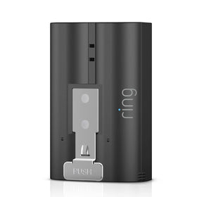 Ring rechargeable battery pack front view showing compact design and easy replacement benefit