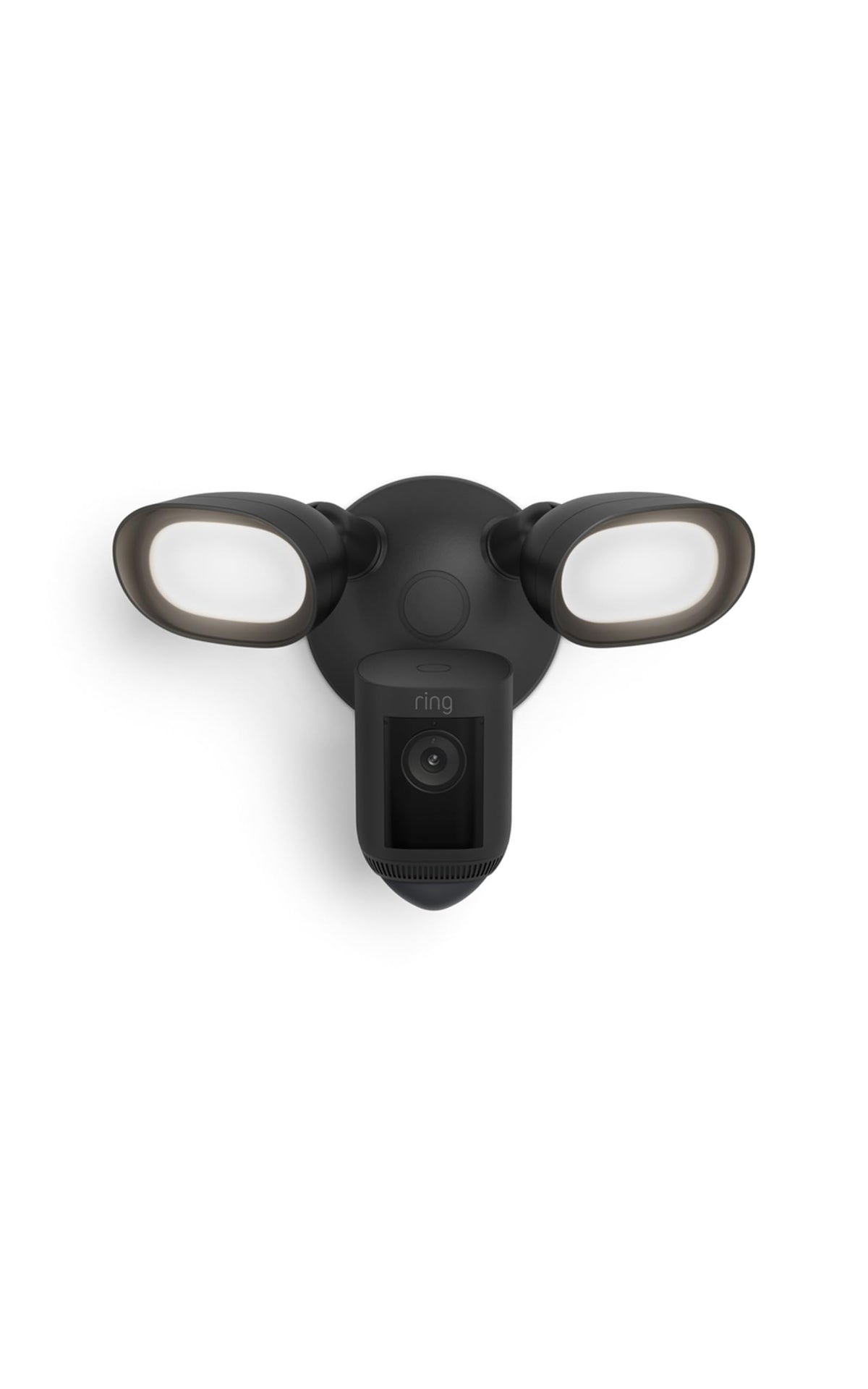 Ring Floodlight Cam Wired Pro front view with bright illumination for outdoor surveillance