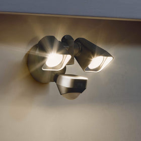 Ring Floodlight Wired 2000-lumen brightness lights large areas with steady outdoor illumination.
