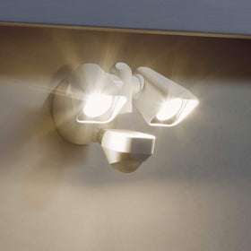 Ring Floodlight Wired detects motion to activate outdoor lighting.