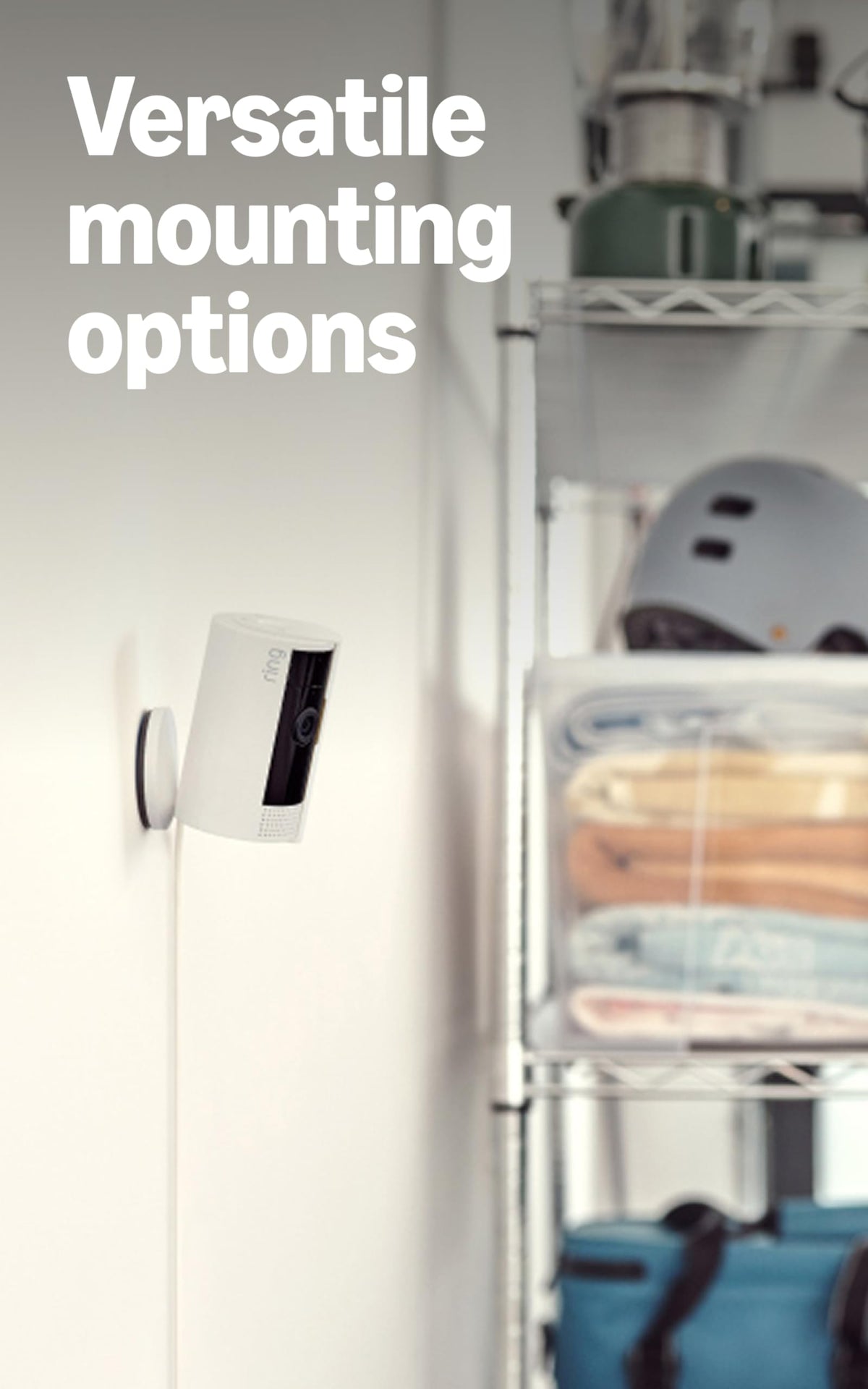 Ring Indoor Cam placed in a living room, showing monitoring in a home setting, benefits peace of mind