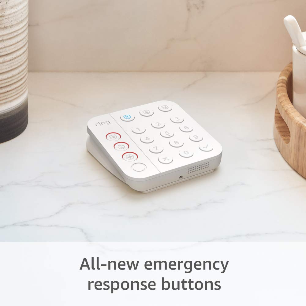 Ring keypad close-up of touchscreen and emergency button for fast activation