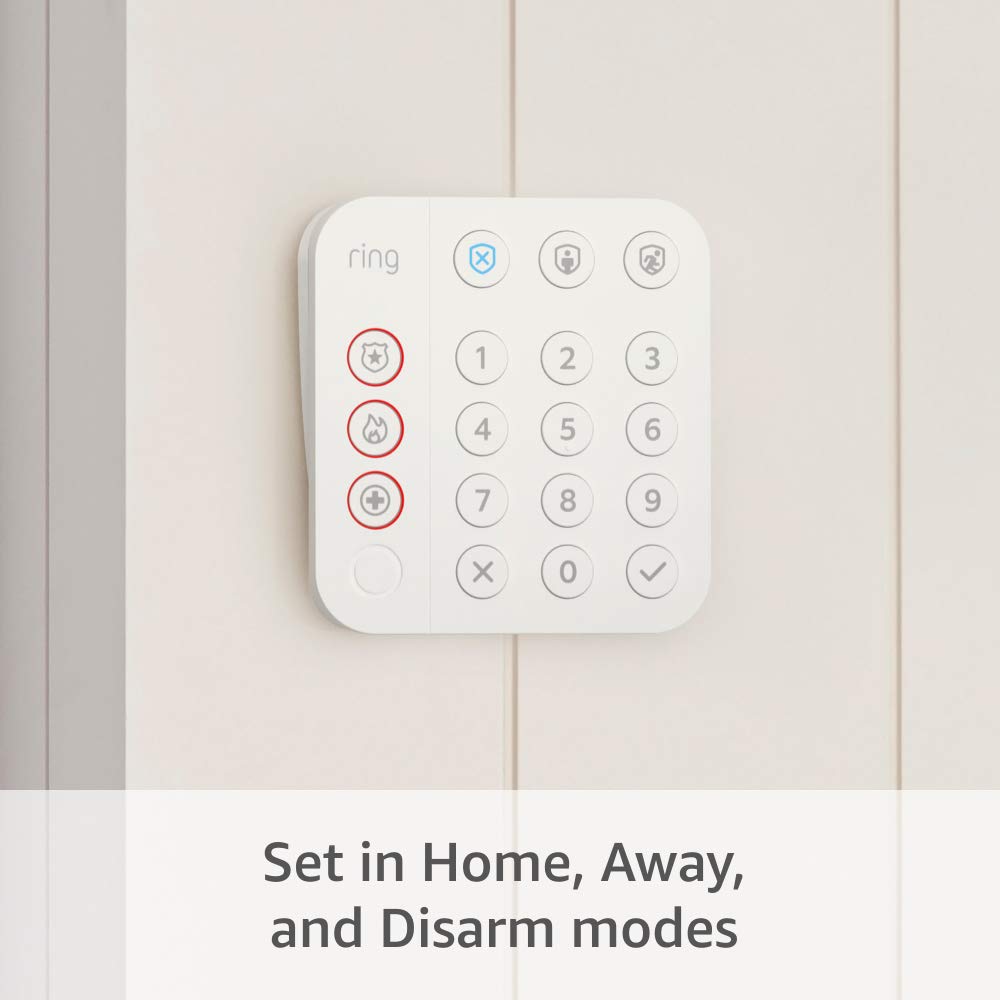 Ring keypad mounted by doorway in use for convenient arming and disarming