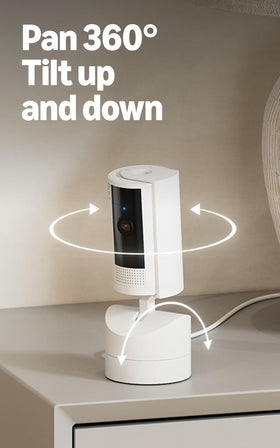 Ring Pan-Tilt Indoor Cam pan and tilt for flexible room angles.