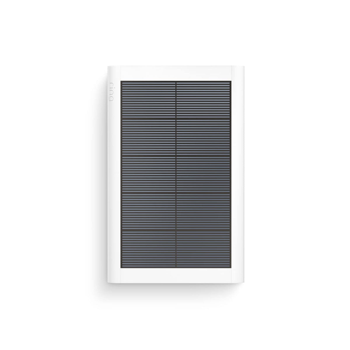 Ring small solar panel front view showing compact panel and benefit: low-profile outdoor charging