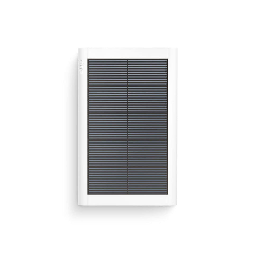 Ring small solar panel front view showing compact panel and benefit: low-profile outdoor charging