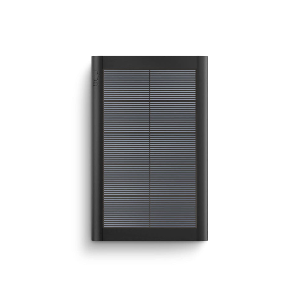 Ring small solar panel front view showing compact black panel and mount for outdoor use benefit: easy installation