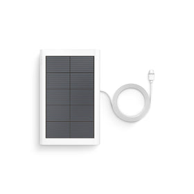 Ring small solar panel mounted on an exterior wall powering a Ring camera for continuous operation