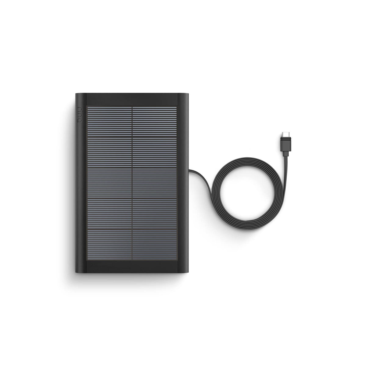 Ring small solar panel mounted on exterior wall beside Ring camera benefit: continuous outdoor camera support