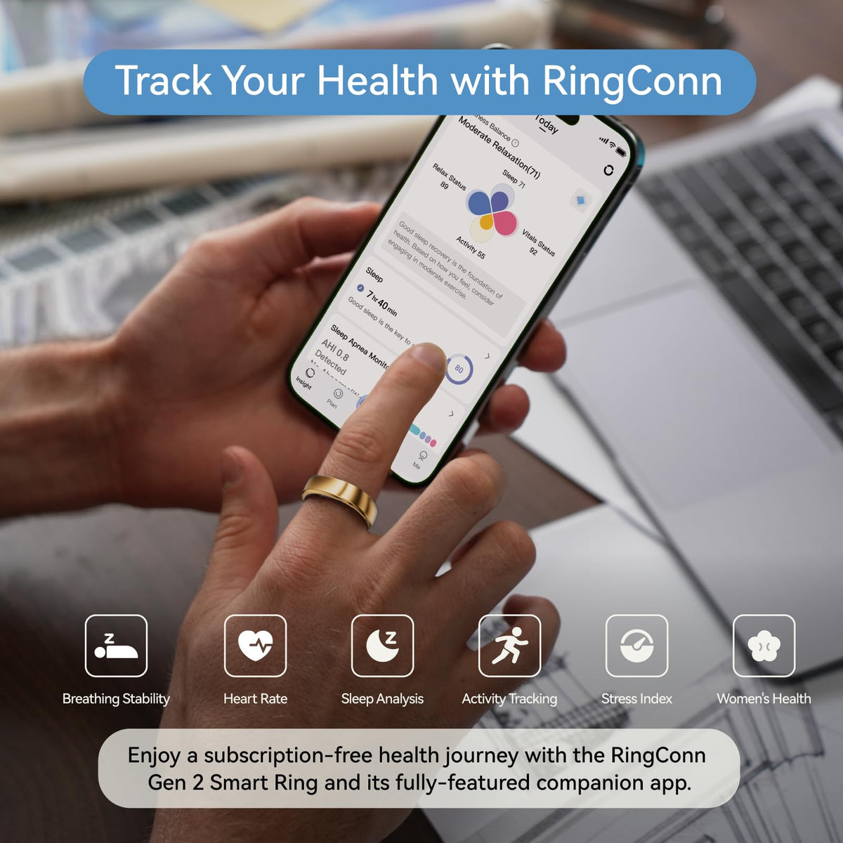 RingConn Gen 2 no-subscription health data access.