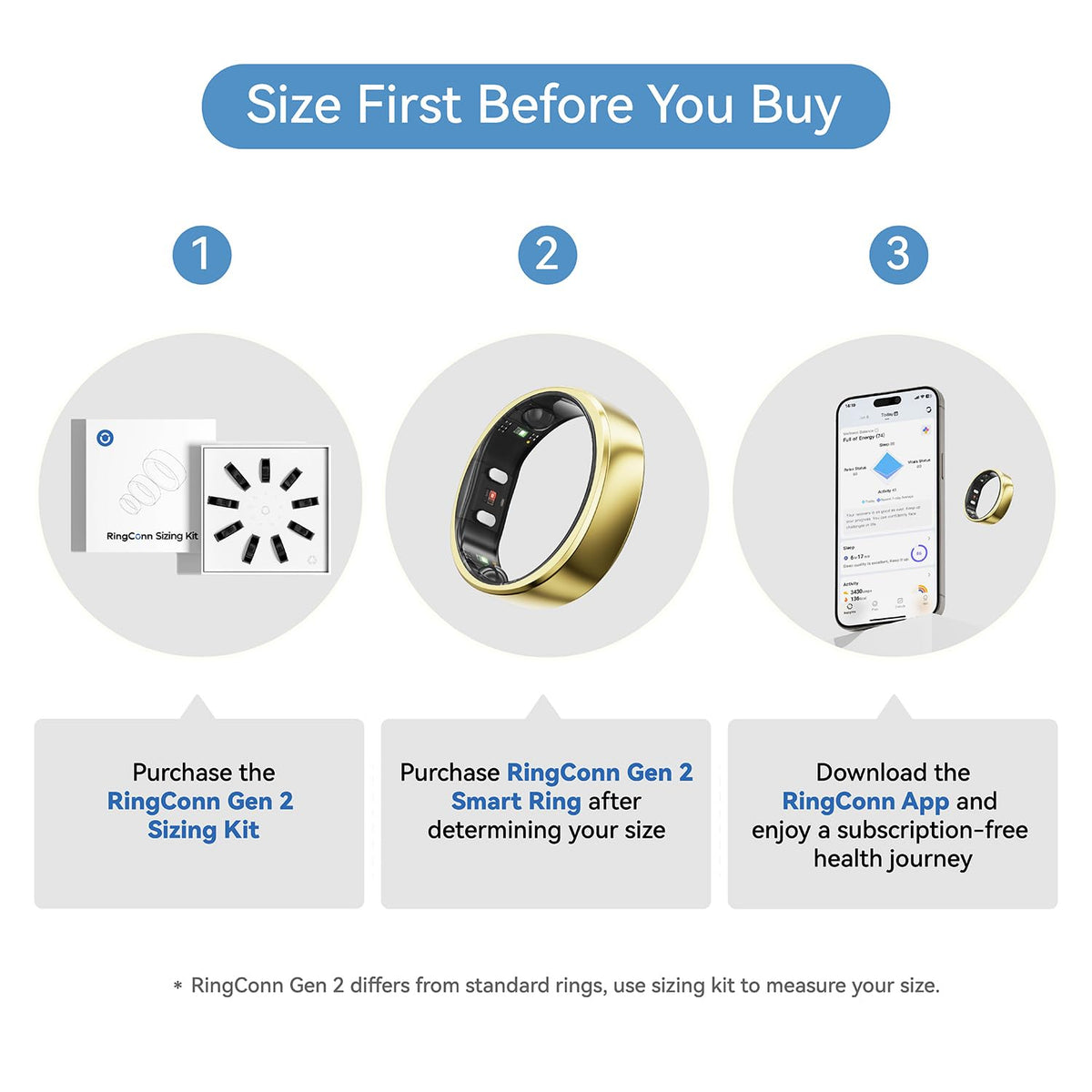 RingConn Gen 2 sizing kit helps you find the perfect, comfortable fit.