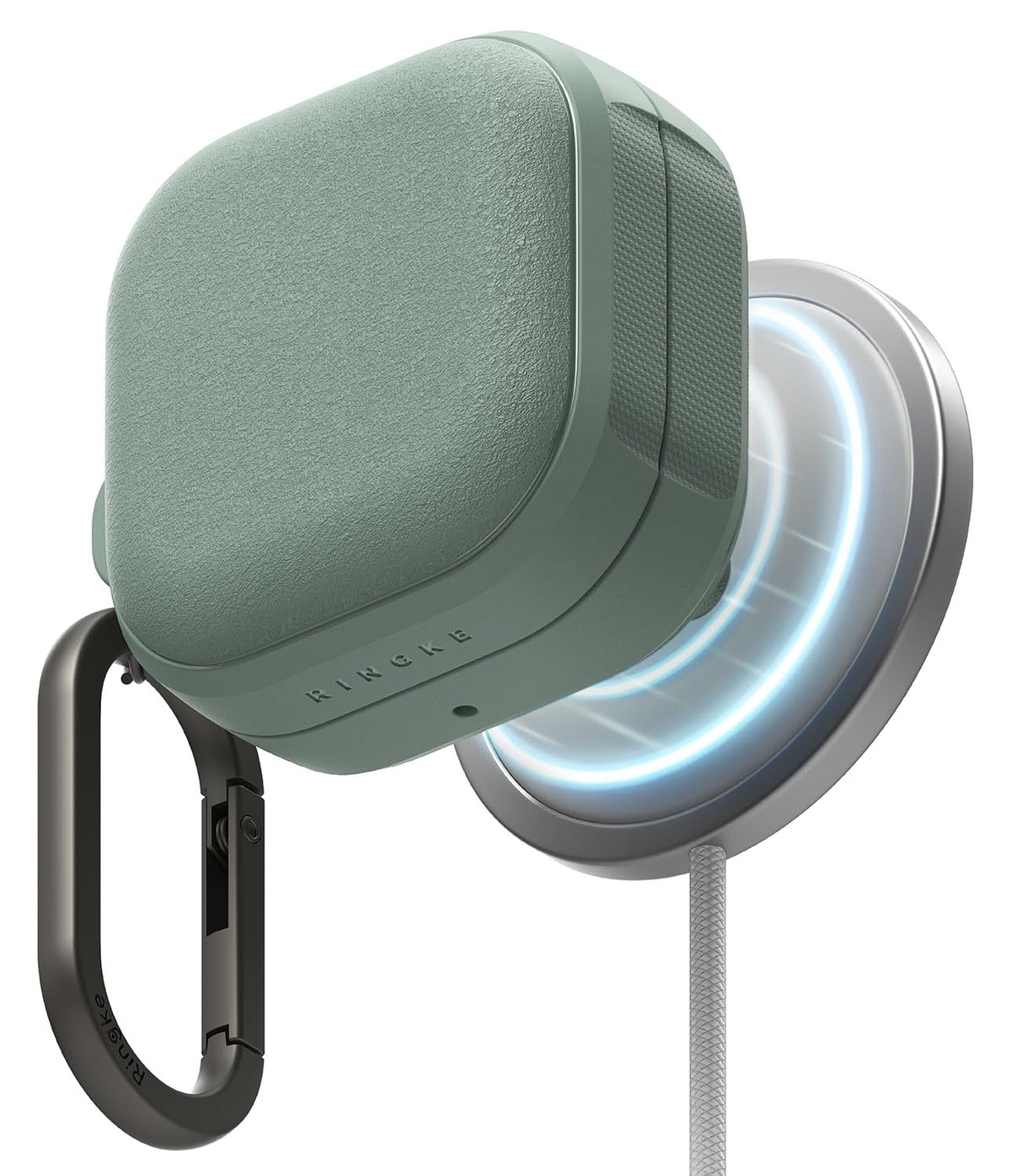 Ringke sage green front view showing slim MagSafe-compatible protection and clean look