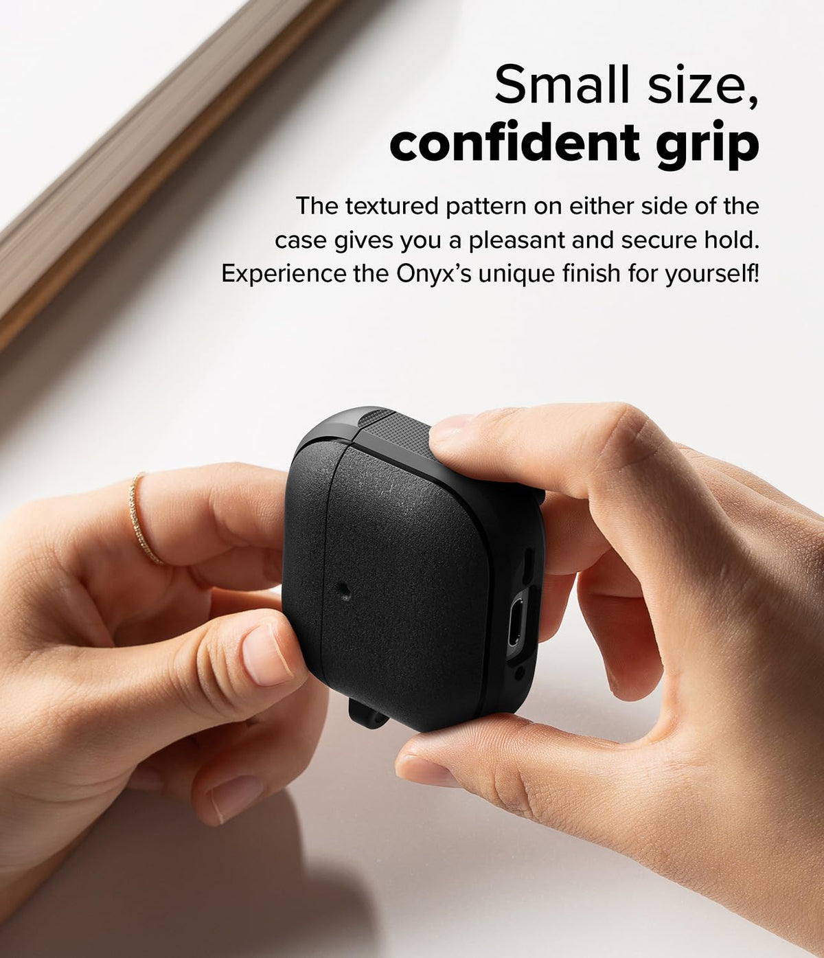 Ringke Onyx Magnetic AirPods 4 case lightweight TPU for comfortable handling.