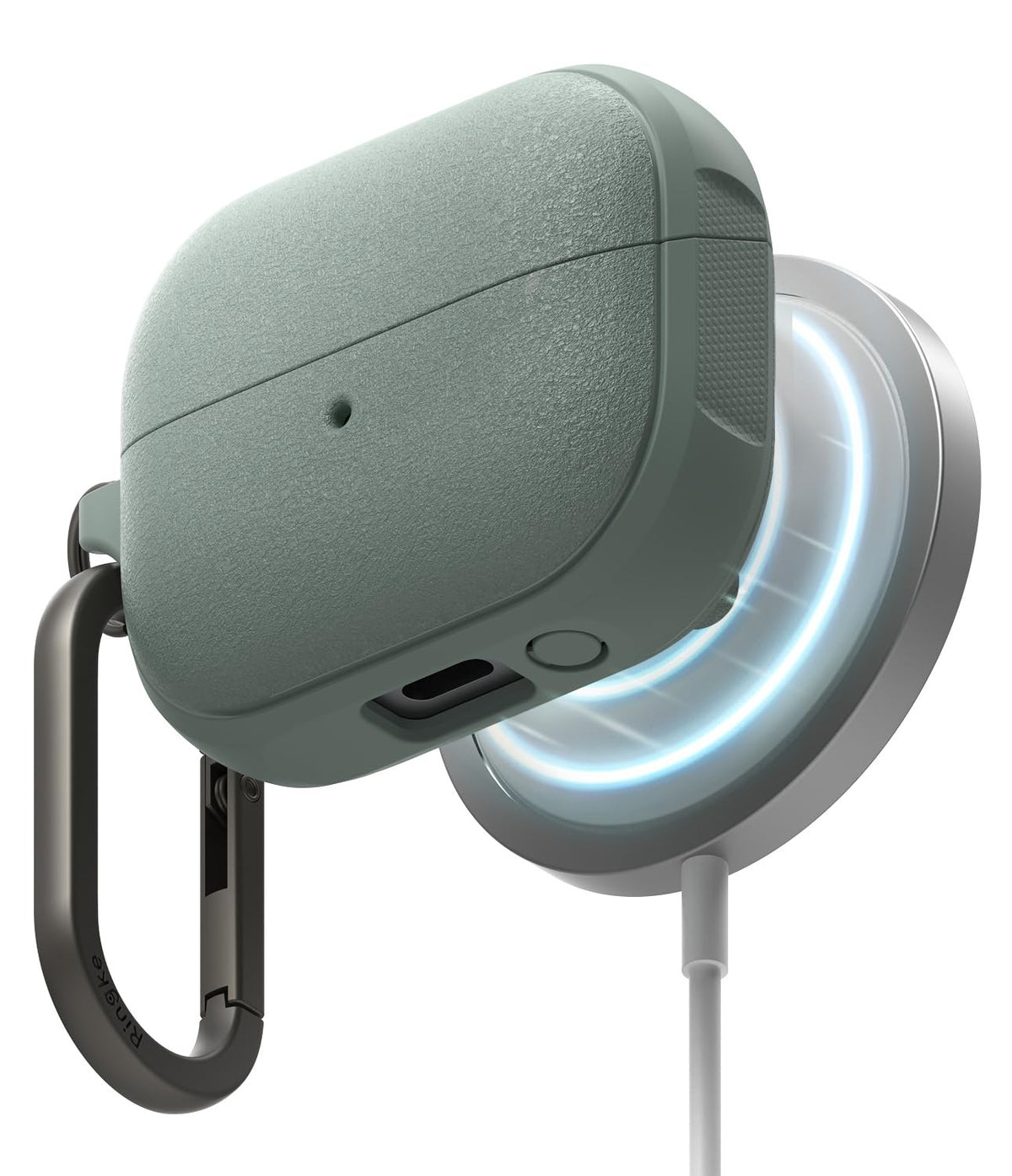 Ringke Onyx Magnetic front view showing slim profile and sage green finish, improves protection