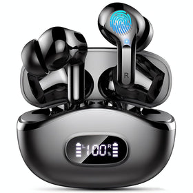 Rinsmola wireless earbuds case angle view; compact charging on the go