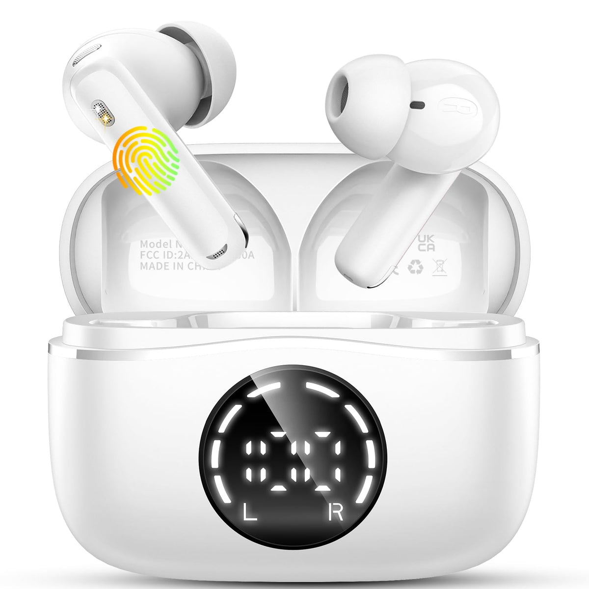 Rinsmola earbuds charging case with LED display shows battery status on the go