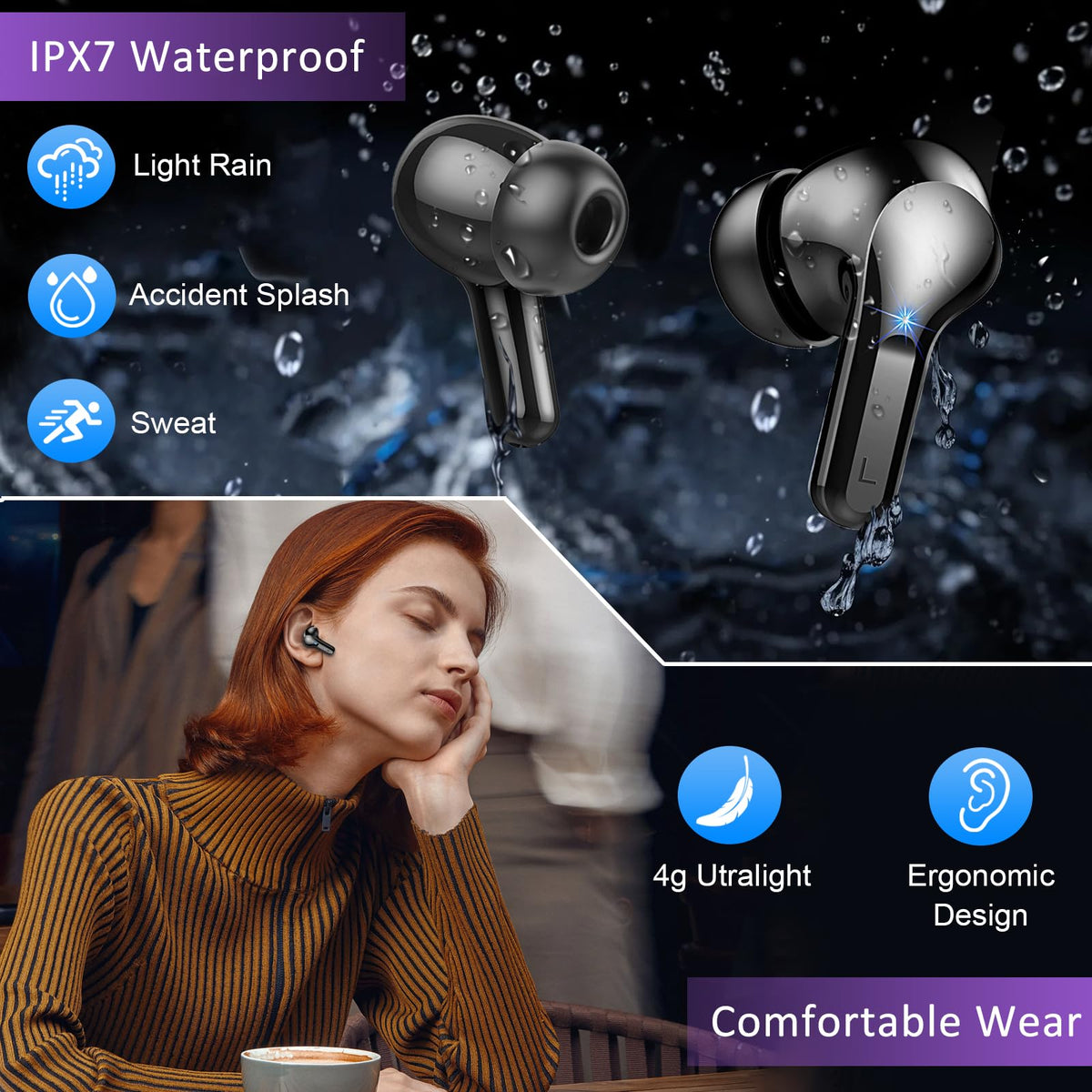 Rinsmola IPX7 waterproof design protects against rain and sweat