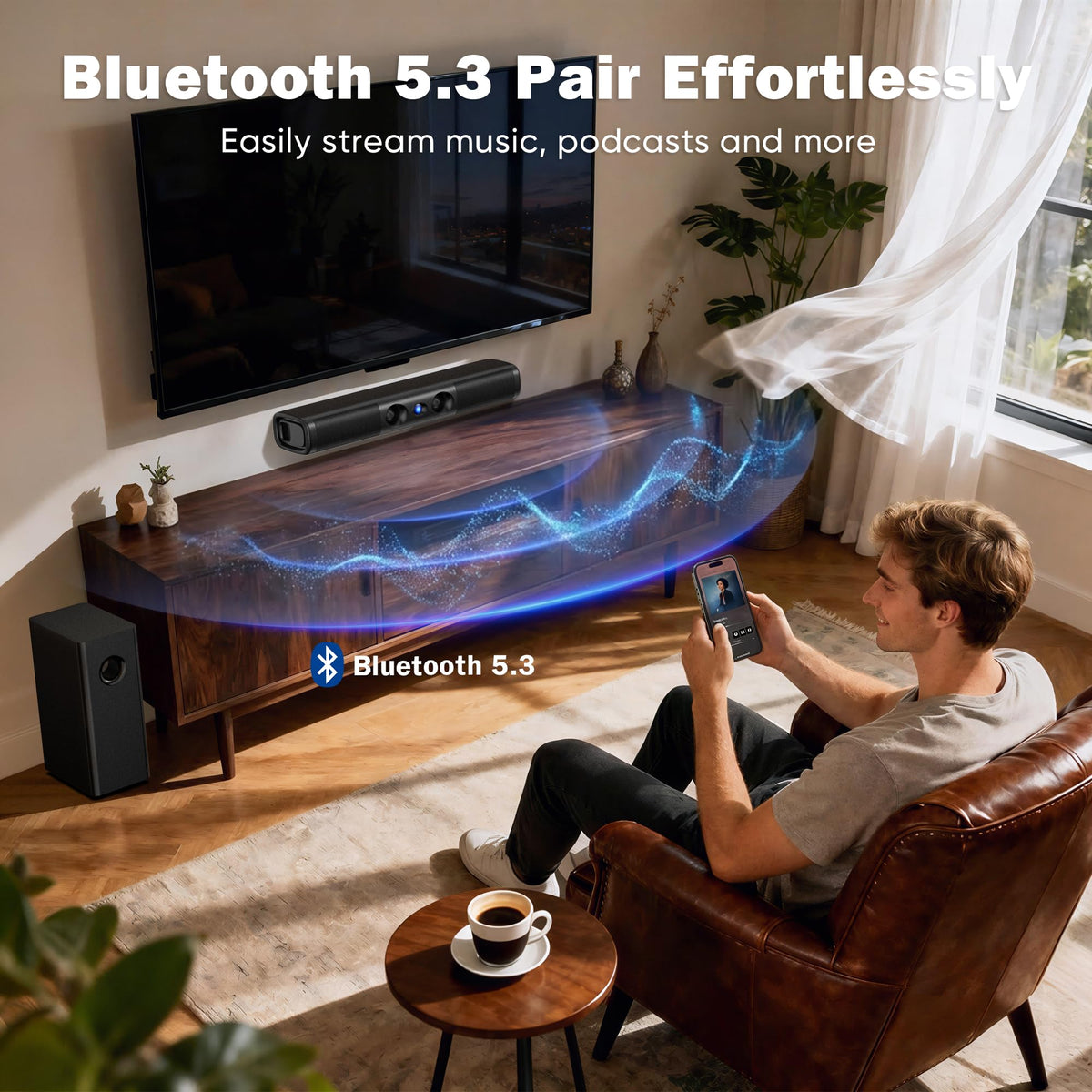 RIOWOIS gaming setup with 3.1 surround and subwoofer for action.