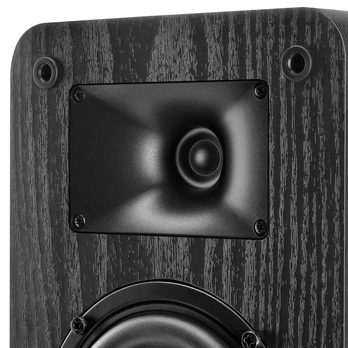 RIOWOIS speaker side view highlighting sleek wood grain finish for stylish decor