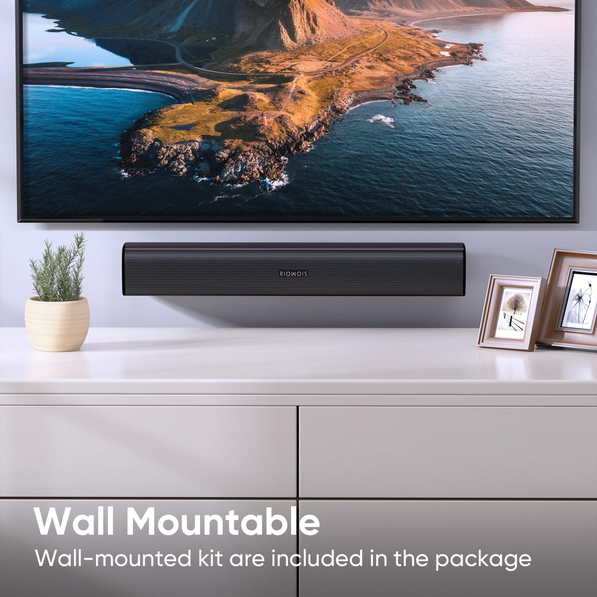 RIOWOIS soundbar accessories including optical and AUX cables for fast setup