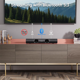 RIOWOIS sound bar Bluetooth 5.3 for low-latency wireless streaming.