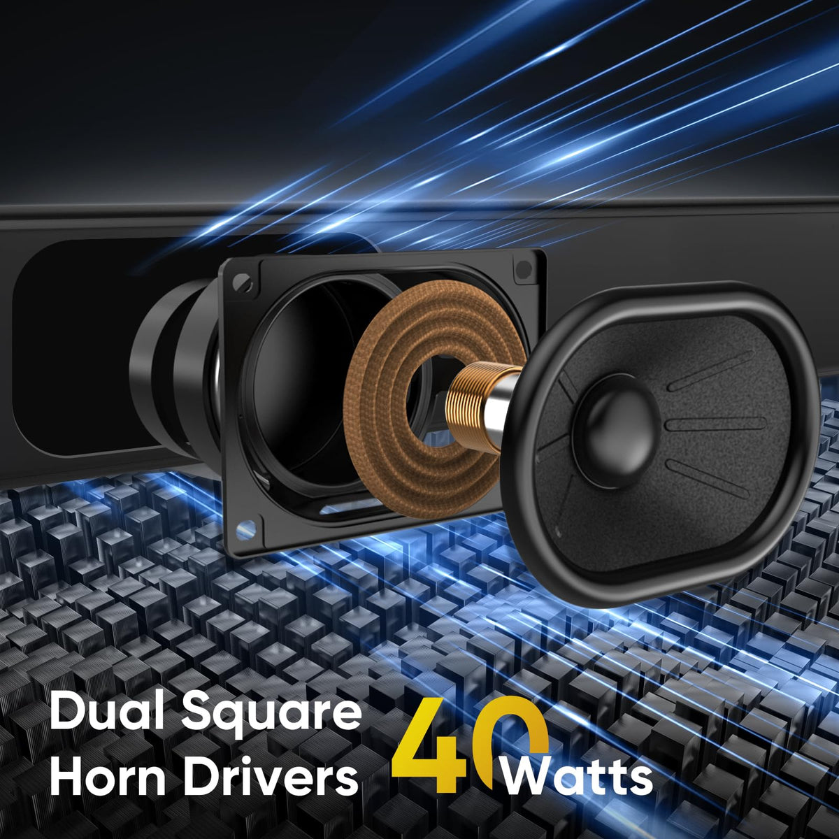 RIOWOIS soundbar rear ports and remote showing easy connections and control