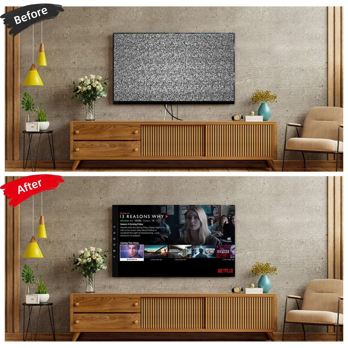 Riozoo in-wall cable management kit enables a sleek entertainment area.