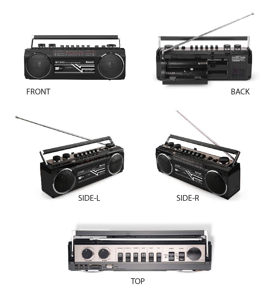 Riptunes beside D batteries to show portable power option on the go