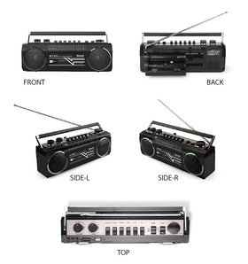 Riptunes beside D batteries to show portable power option on the go