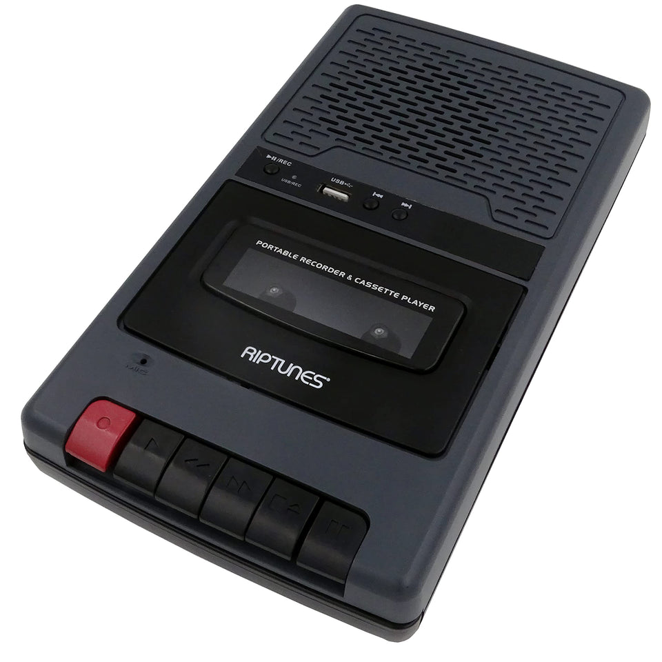 Riptunes front view showing cassette door and USB port for easy conversion