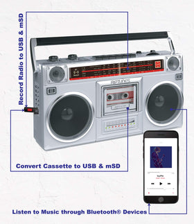 Riptunes RACR510BT cassette recorder converts radio or tapes to digital files.