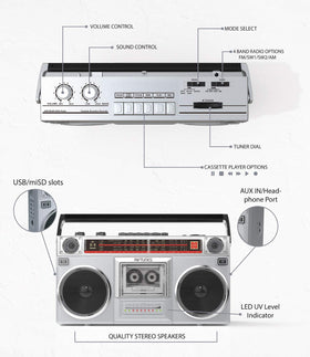 Riptunes RACR510BT cassette slot for analog playback and digitizing tapes.