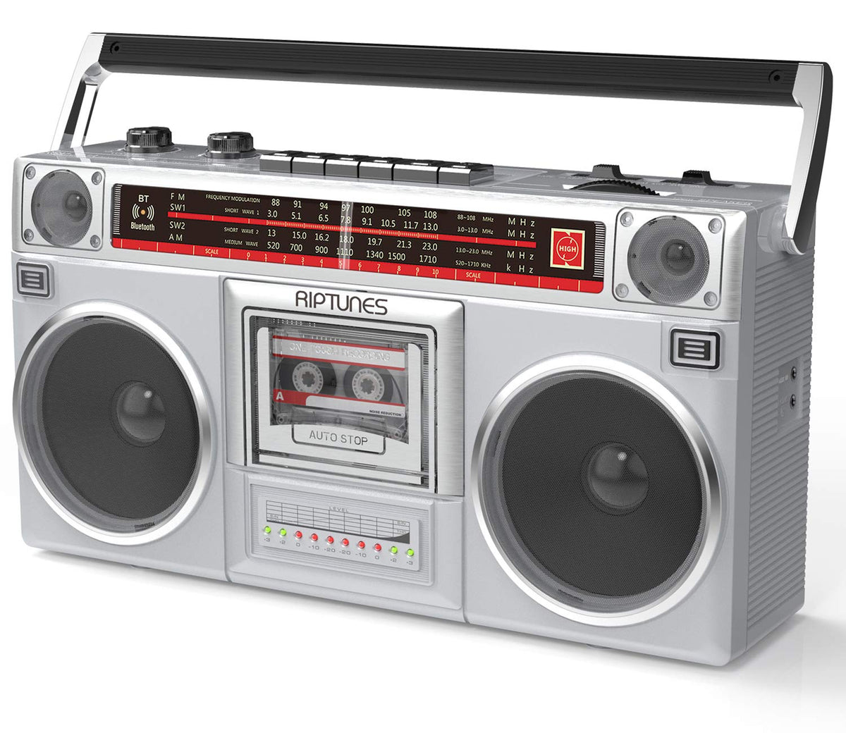 Riptunes RACR510BT AM/FM/SW tuning for versatile radio listening.