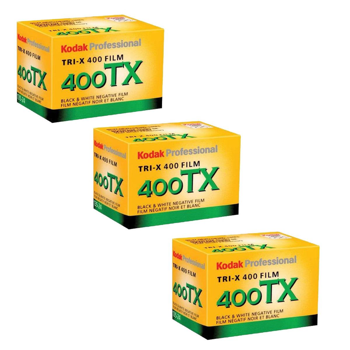 Ritz Camera Kodak Tri‑X 400TX front packaging showing three 24‑exposure rolls, great for reliable shooting