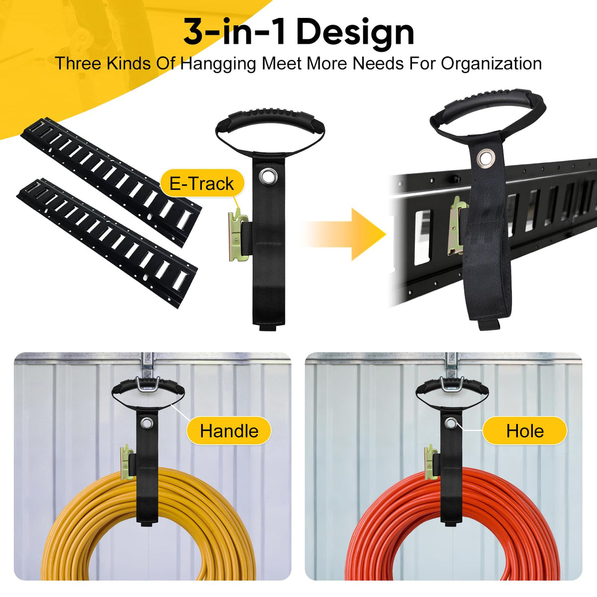 RIVAUTURM Extension cord holder with rubber handle for easy lifting.