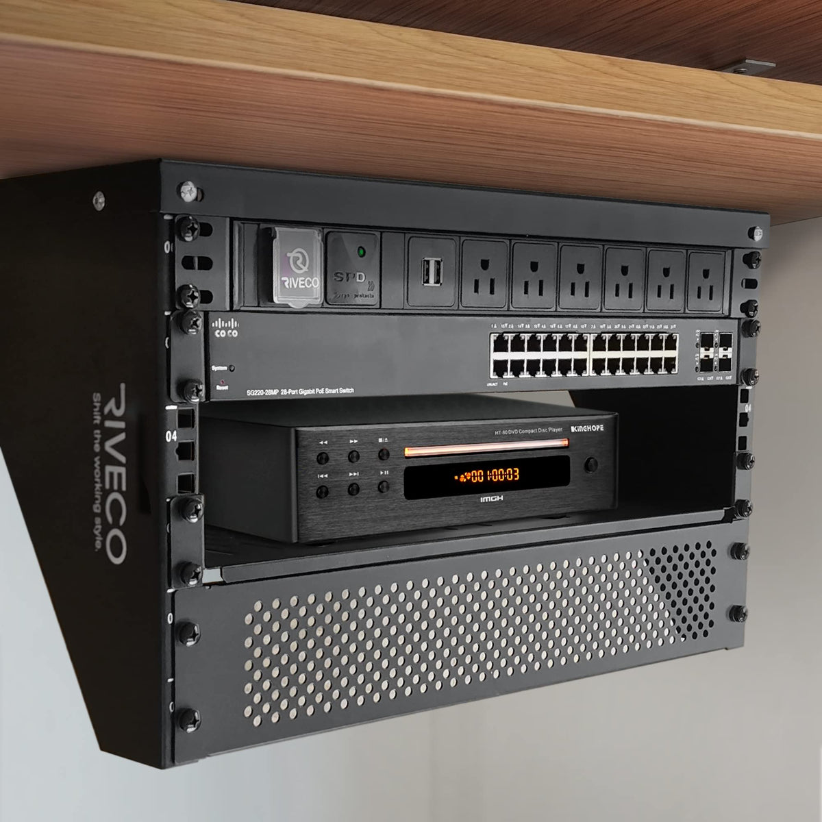RIVECO 5U rack assembly in progress with quick setup visual