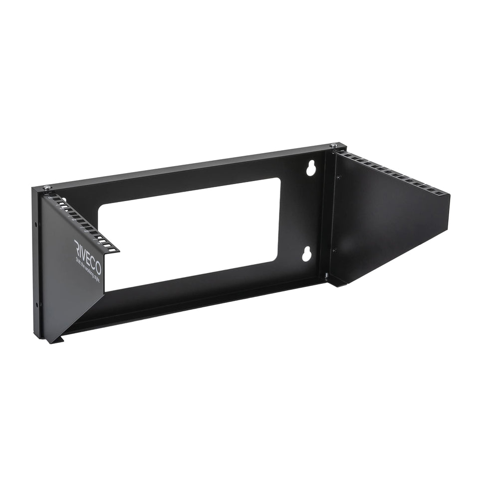 RIVECO 5U wall mount rack front view showing compact profile and black finish