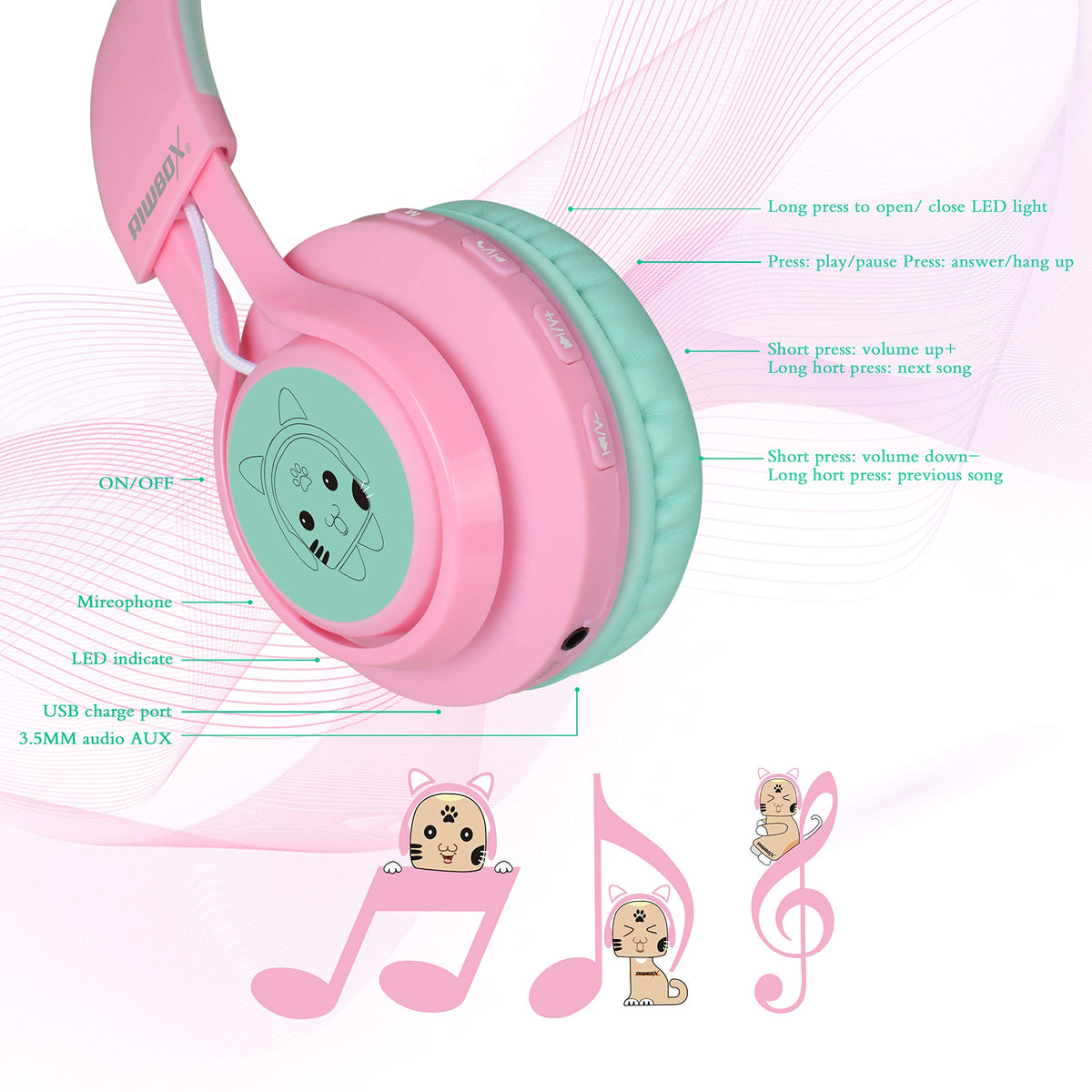 Riwbox CT-7 braided audio cable with microphone showing wired fallback and clear calls