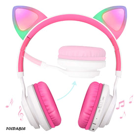 Riwbox CT-7 cat ear LED close-up showing colorful lights that entertain