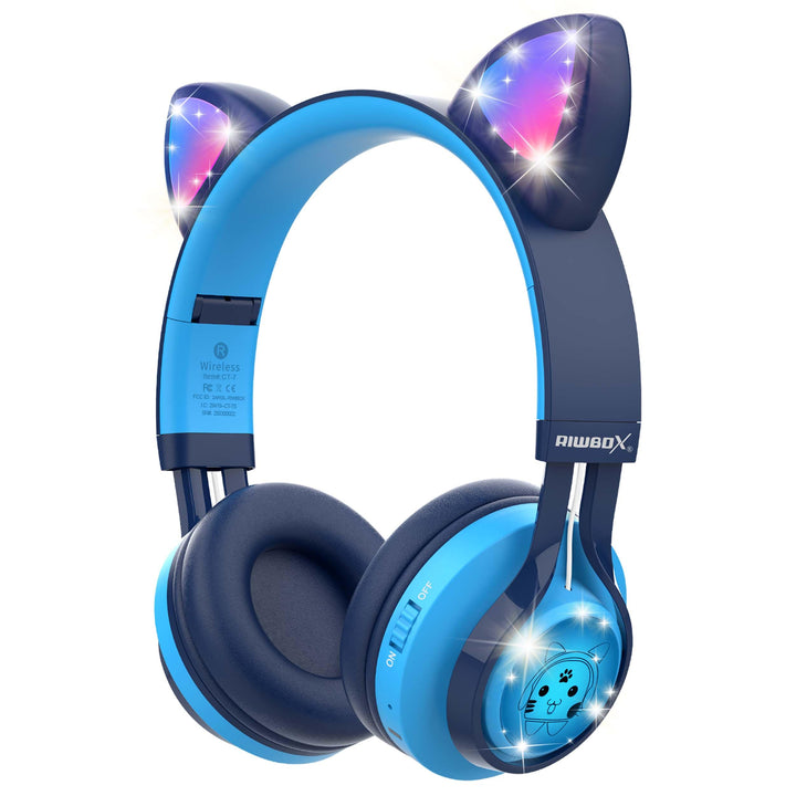 Riwbox CT-7 front view showing blue earcups and comfortable padding for long wear