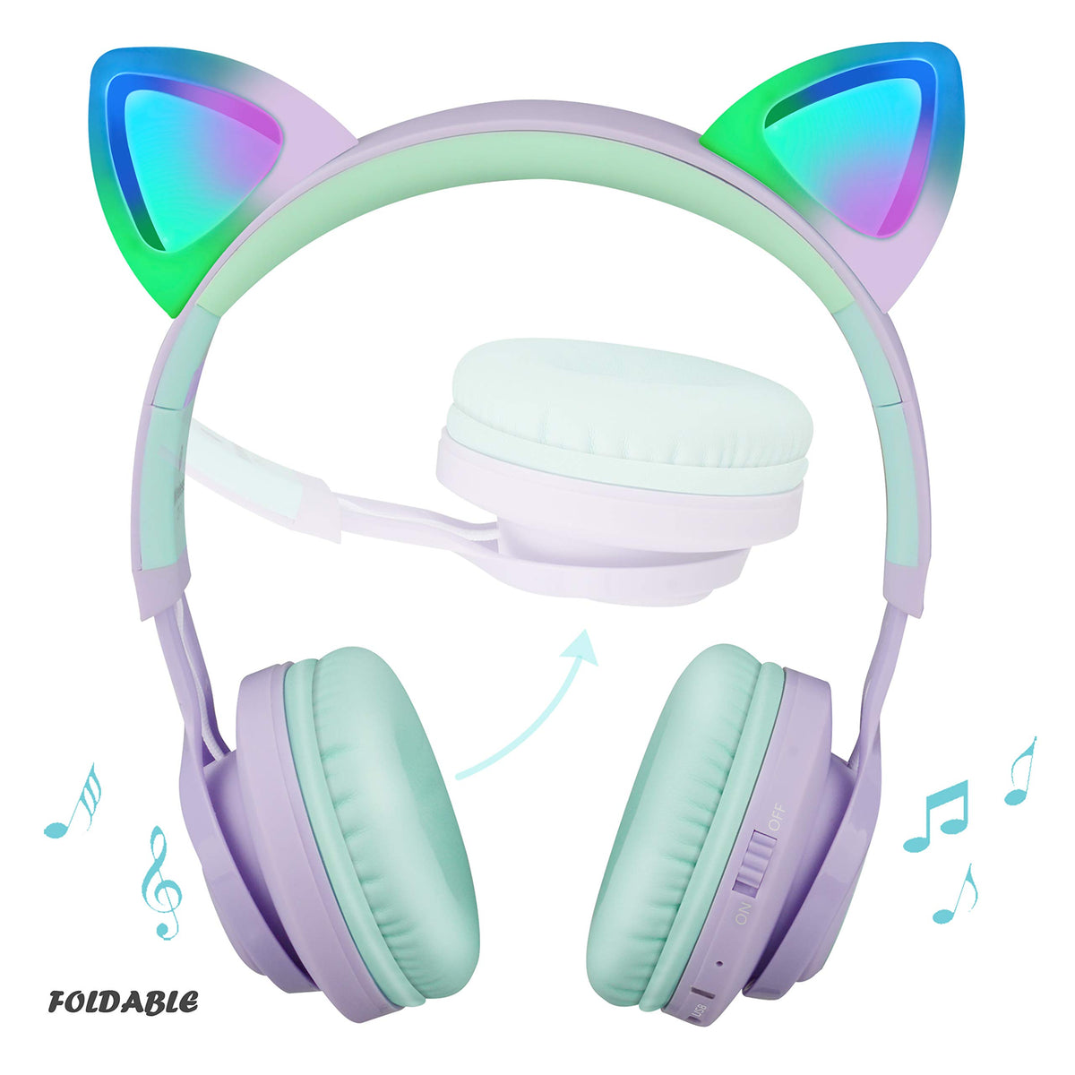 Riwbox cat-ear close-up demonstrating LED blink effects that entertain children