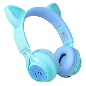 Riwbox headphones folded next to a notebook showing compact travel convenience