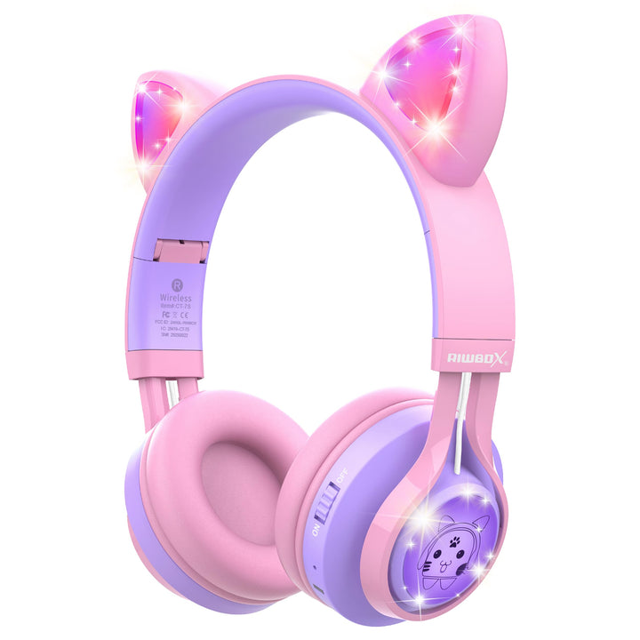 Riwbox CT-7S front view showing pink and purple packaging and playful cat-ear design for appeal