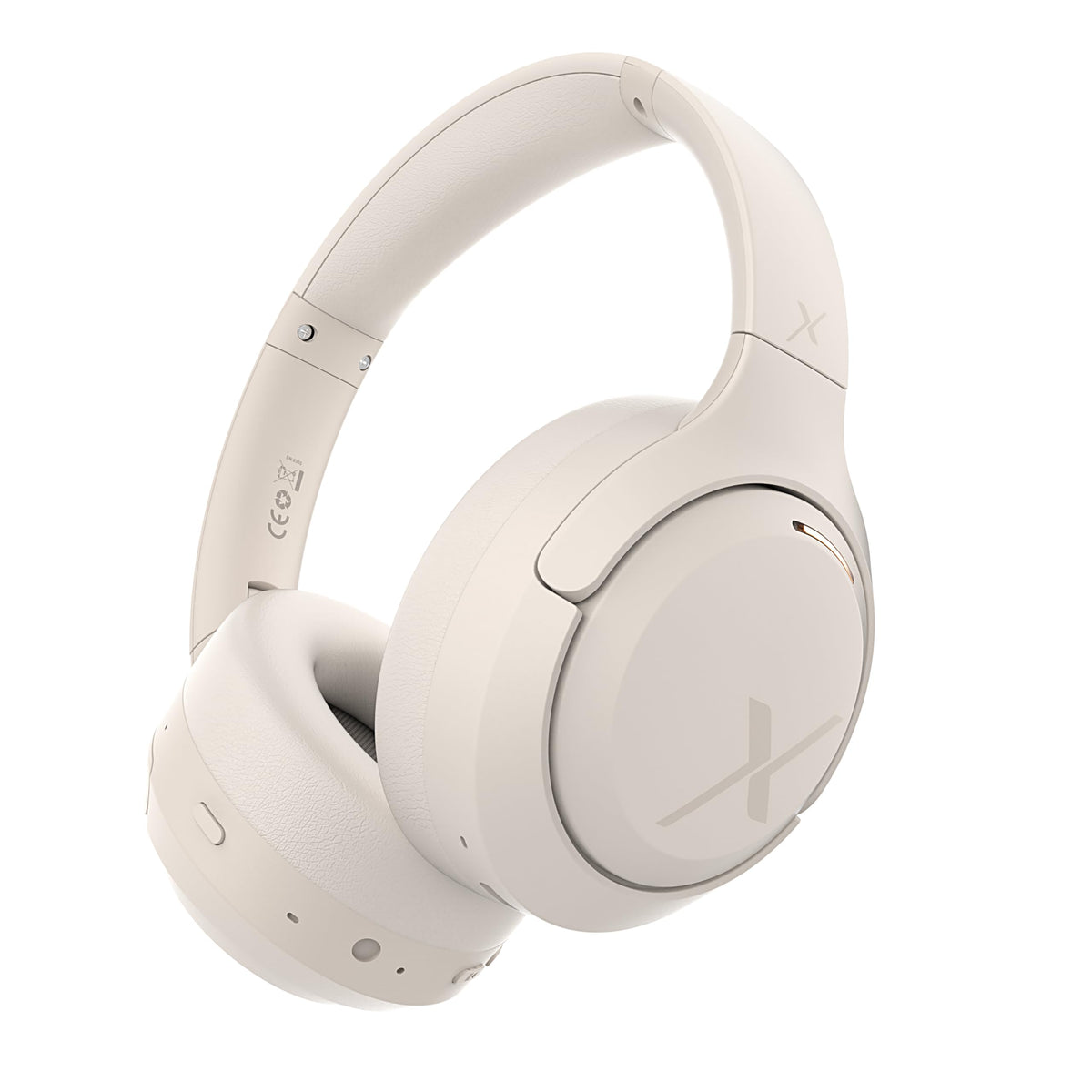 Riwbox Hybrid ANC headphones white front view showing foldable design and portability